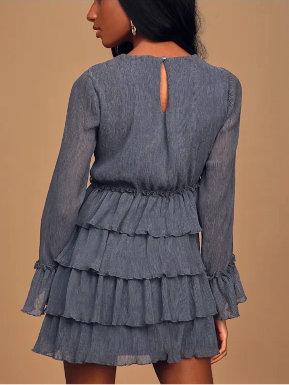 Lulu's Blue Tiered Ruffle Long-Sleeve Dress - Picture 2 of 11